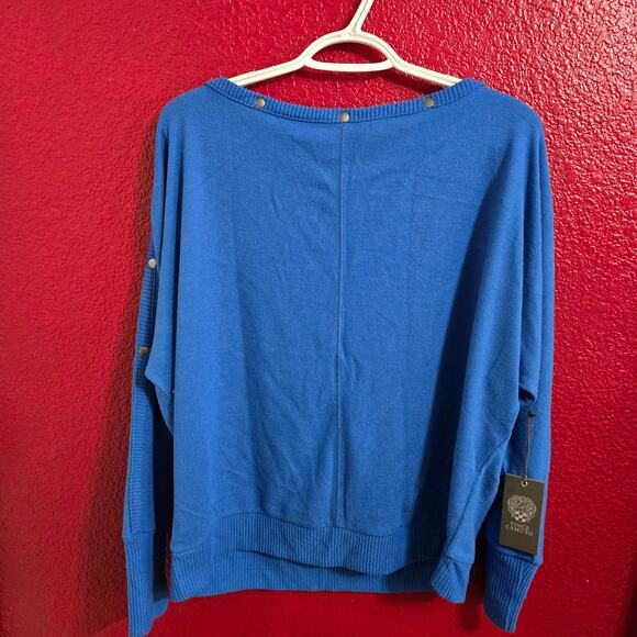 Vince Camuto Snap Trim Dolman Sweater Blue Knit in Metro Blue Small - Picture 3 of 5
